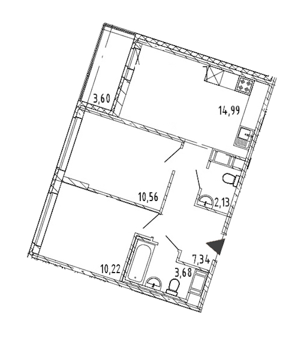 2-комнатная квартира 48.92 м², 15/17 эт., ЖК «Новые горизонты 2»